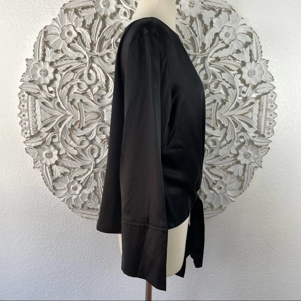 {Cinq a Sept} Scarlett Silk Satin Tie-Front Long Sleeve Blouse, Size S, NWT - Picture 6 of 9